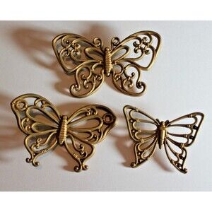 Set of Three Homco Ornate Gold Tone Butterfly Wall Plaques 1979 Plastic USA